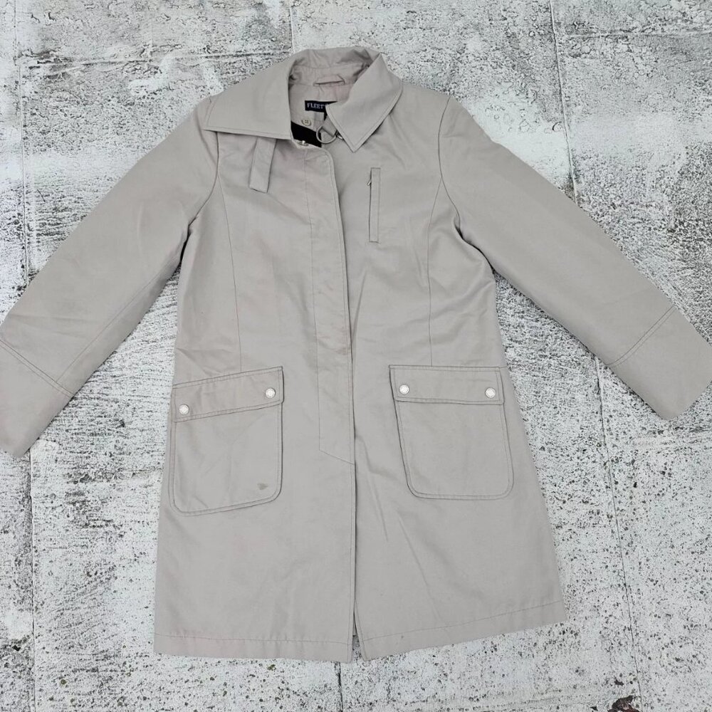 Fleet Street Men Vintage Coat Beige Removeable Lining Long Trench Jacket Size M